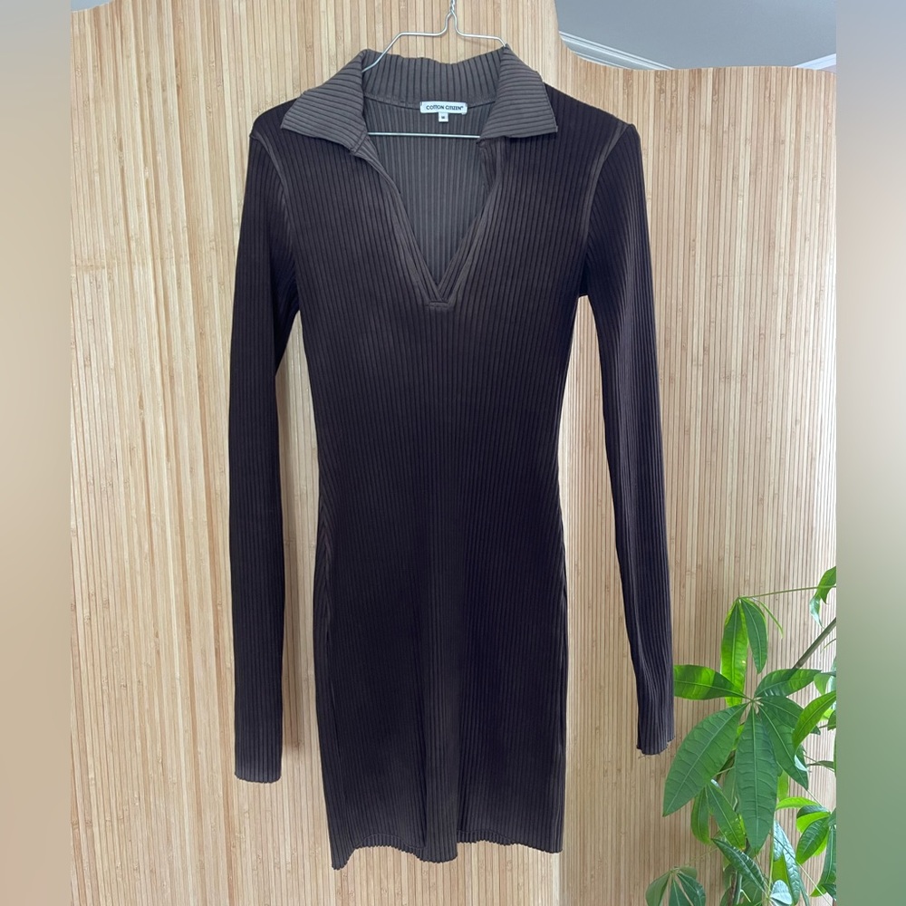 Cotton Citizen Brown Ribbed Long Sleeve Mini Dress Size M